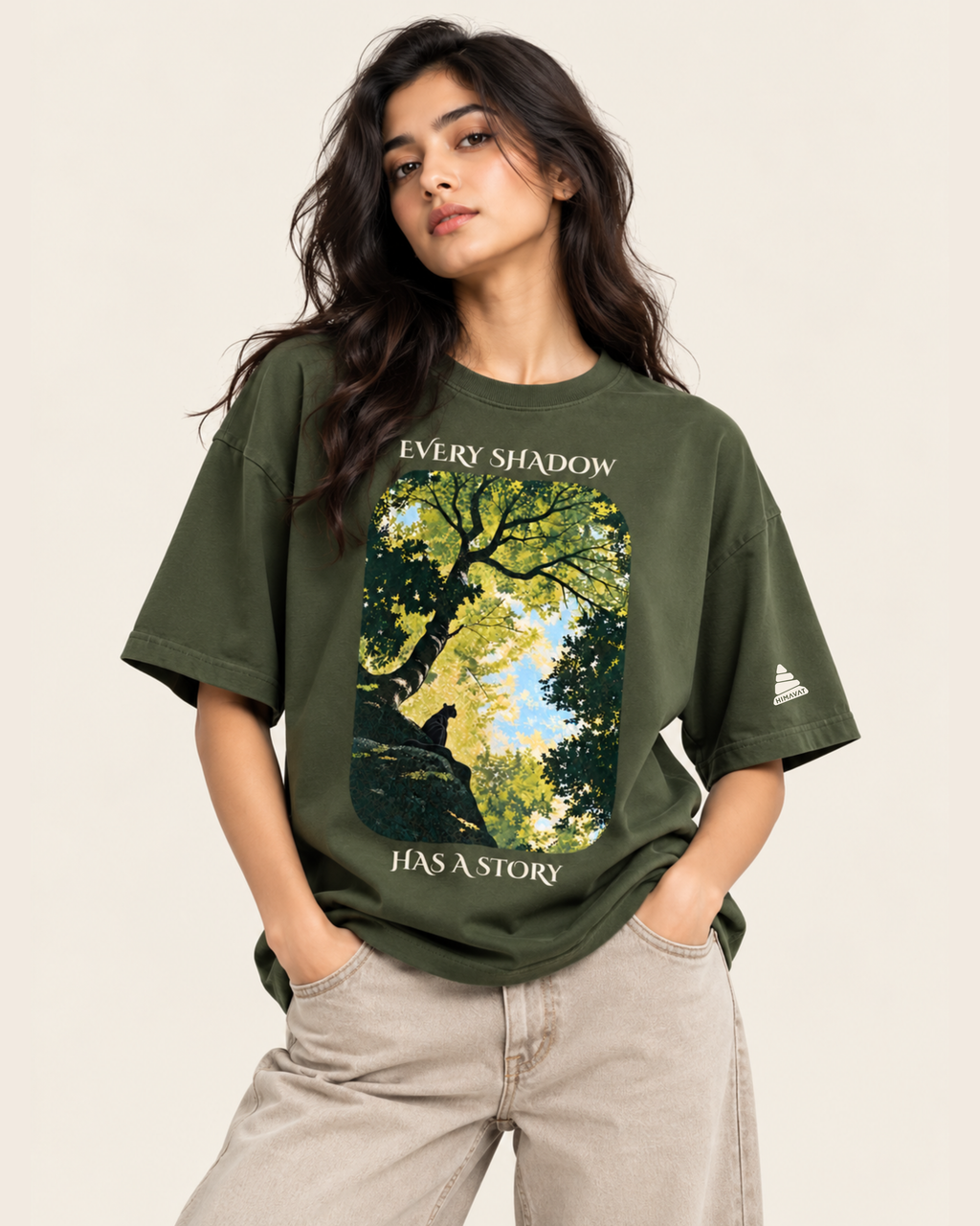 Shadows Have Stories Oversized T-shirt | Olive Green