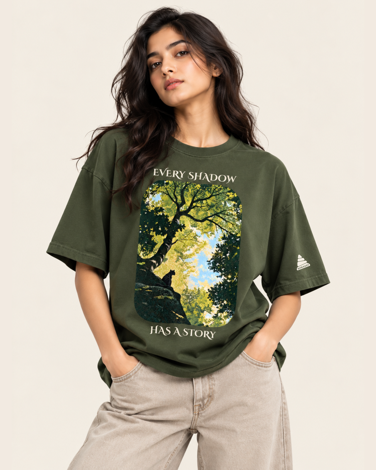 Shadows Have Stories Oversized T-shirt | Olive Green