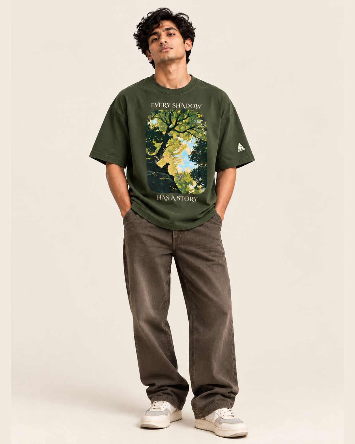 Shadows Have Stories Oversized T-shirt | Olive Green